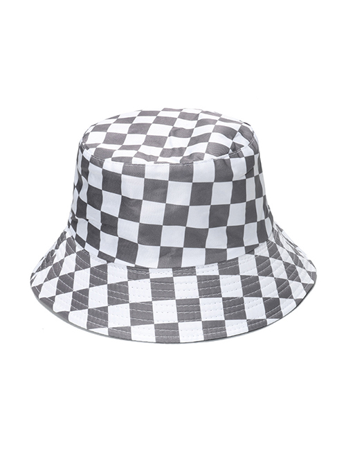 Fashion Grey Polyester Checkerboard Bucket Hat
