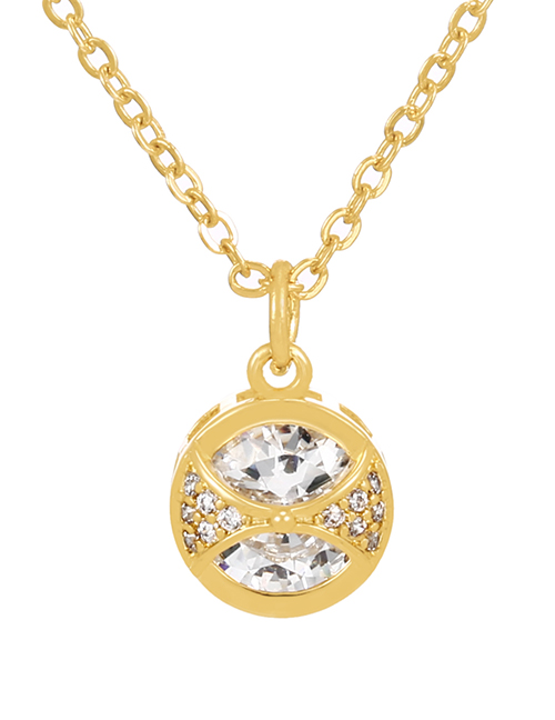 Fashion Gold-2 Bronze Zirconium Geometric Pendant Necklace