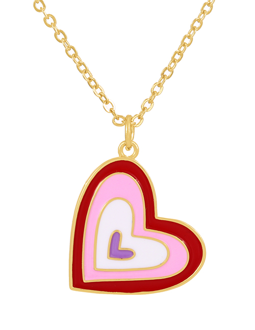 Fashion Red Bronze Zirconium Drop Oil Colorblock Heart Pendant Necklace