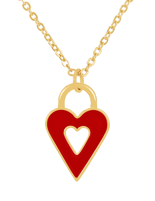 Fashion Red Copper Drop Oil Openwork Heart Pendant Necklace