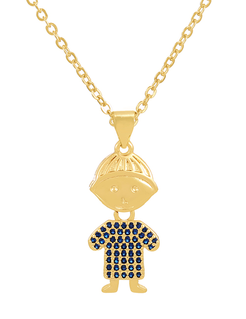 Fashion Navy Blue Brass Zirconium Boy Pendant Necklace
