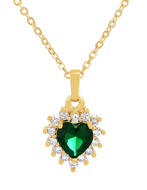 Fashion Dark Green Bronze Zirconium Heart Pendant Necklace