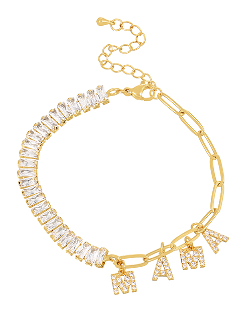 Fashion White Bronze Zirconium Stitching Chain Letter Mama Pendant Bracelet