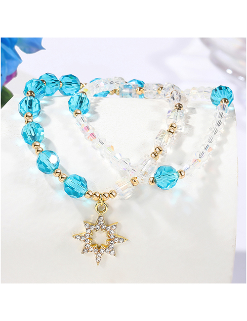 Fashion Blue Geometric Crystal Beaded Diamond Sun Bracelet Set