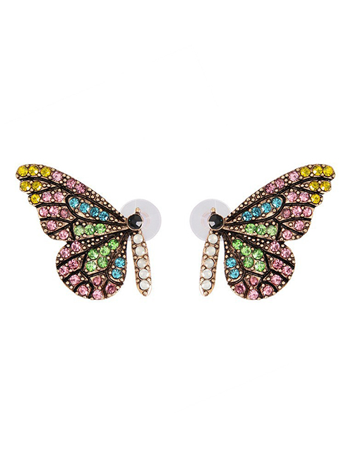 Fashion Pastel Alloy Diamond Butterfly Stud Earrings