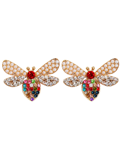 Fashion Color Alloy Diamond Bee Stud Earrings