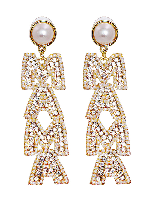 Fashion White Alloy Diamond And Pearl Mama Drop Earrings