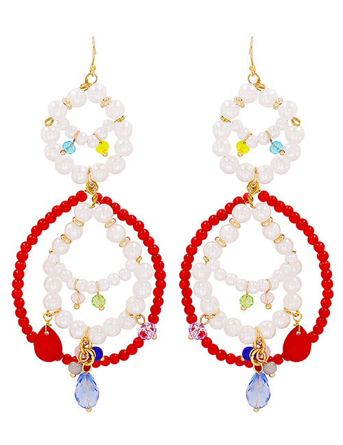 Fashion Red Plastic Rice Beads Pearl Beaded Braided Earrings