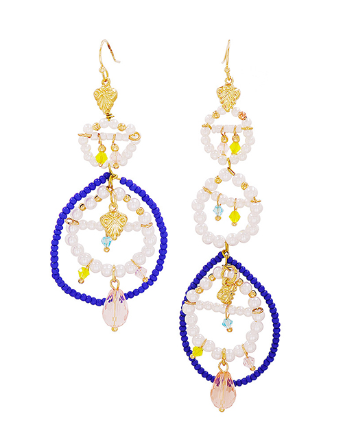 Fashion Blue Plastic Rice Beads Pearl Beaded Braided Earrings