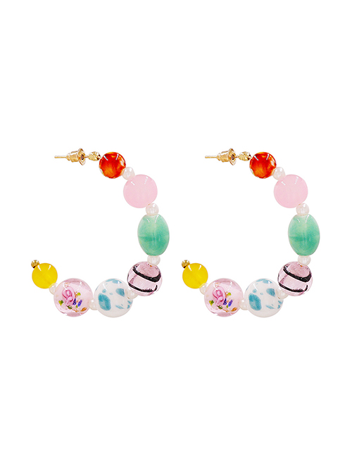 Fashion Color Resin Crystal Beaded C Type Earrings