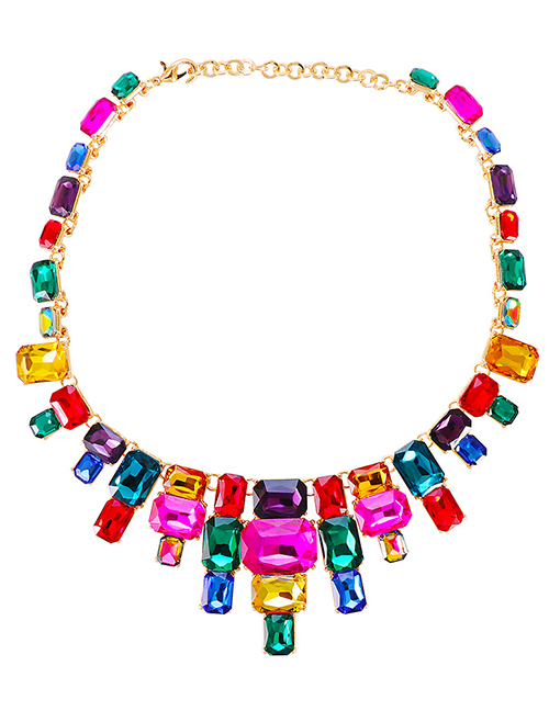 Fashion Color Alloy Diamond Geometric Necklace