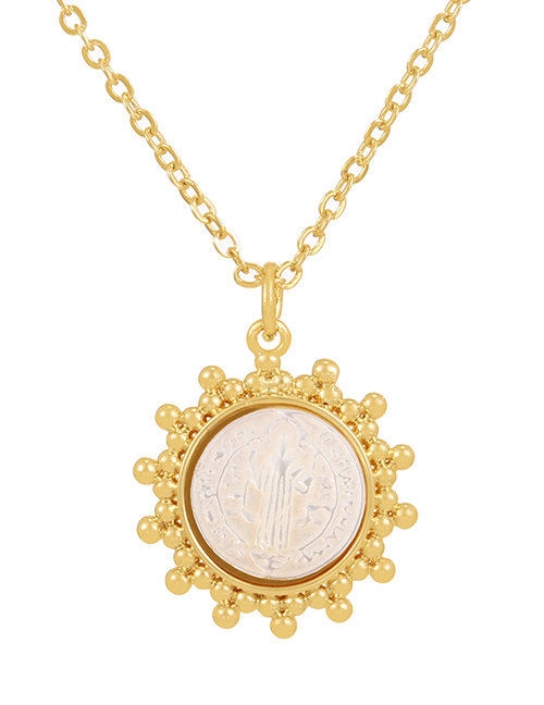Fashion Gold-2 Bronze Shell Portrait Round Pendant Necklace