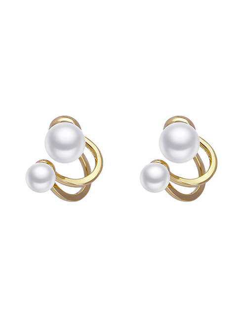 Fashion Gold Color Titanium Geometric Pearl Stud Earrings
