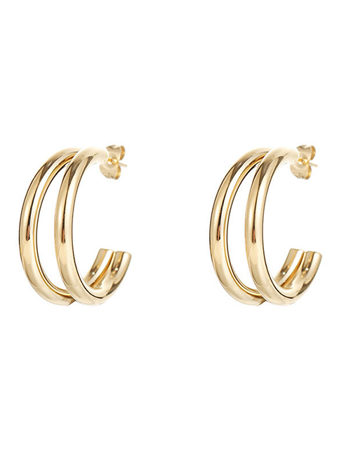Fashion Gold Color Titanium Steel Geometric Multilayer C-shaped Earrings