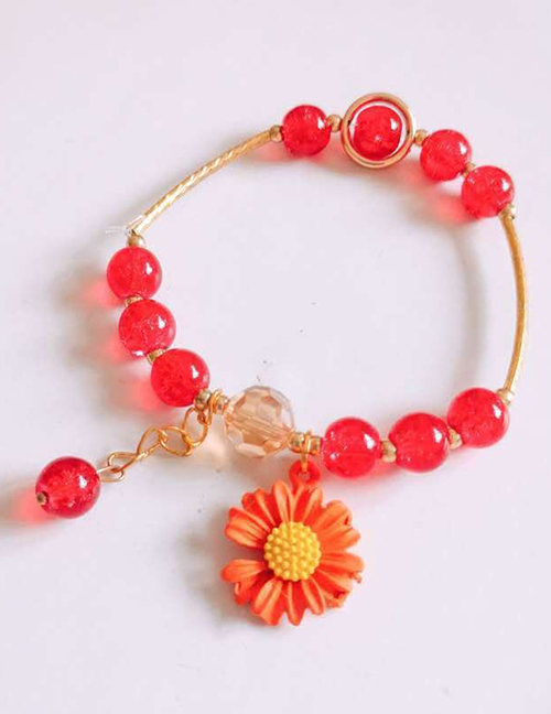 Fashion Red Crystal Stone Beaded Daisy Bracelet