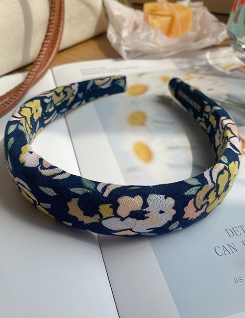 Fashion Navy Blue Fabric Floral Wide-brimmed Sponge Headband
