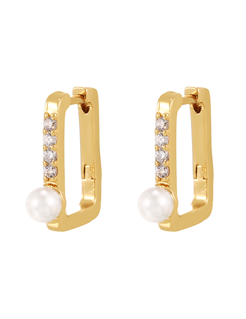 Fashion Gold Copper Zircon Square Pearl Earrings