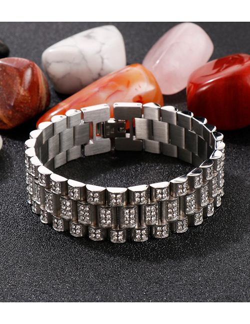 Fashion 2# Titanium Steel Diamond Strap Bracelet