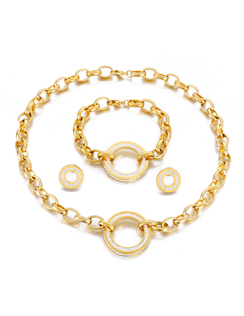 Fashion Gold Color Titanium Geometric Hoop Stud Necklace Bracelet Set