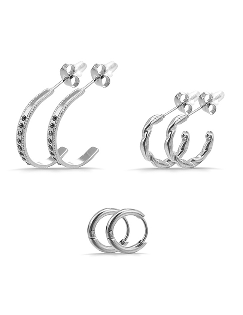 Fashion Steel Color Stainless Steel Geometric C-shaped Earrings Set