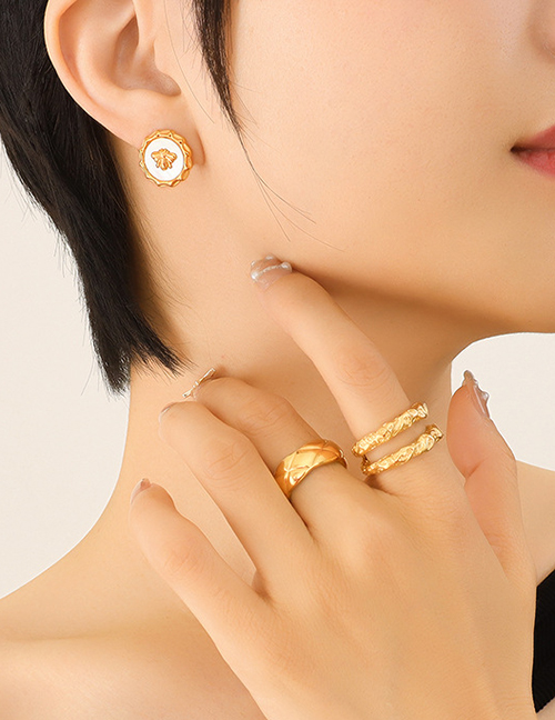 Fashion Gold Earrings Titanium Steel Geometric Bee Medallion Stud Earrings