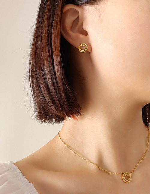 Fashion Gold Stud Earrings Titanium Steel Geometric Smiley Stud Earrings