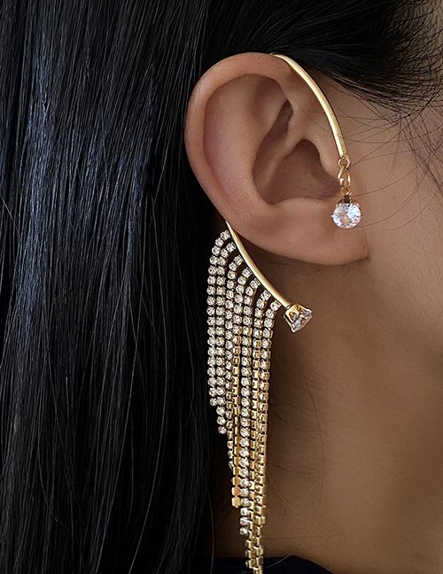 Fashion 19# Geometric Diamond Claw Chain Tassel Earrings