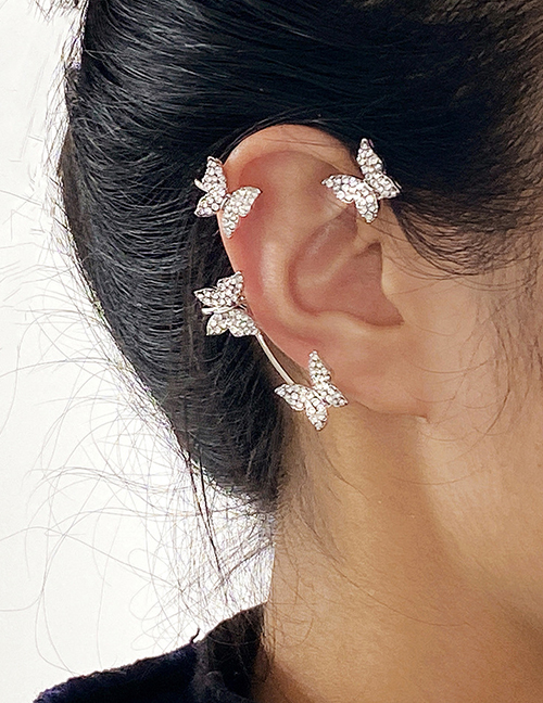Fashion 5534402 Right Geometric Diamond Butterfly Earrings