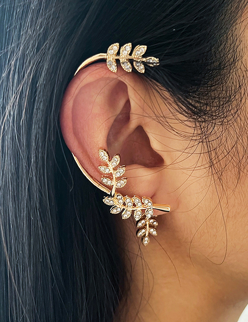 Fashion 55374 Right Geometric Diamond Leaf Earrings