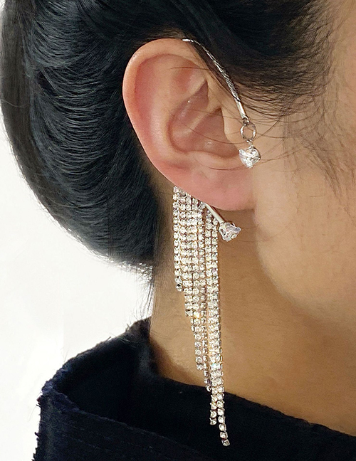 Fashion 5531103 Right Geometric Diamond Claw Chain Tassel Earrings