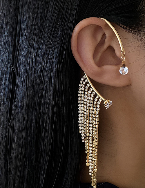 Fashion 5531104 Right Geometric Diamond Claw Chain Tassel Earrings