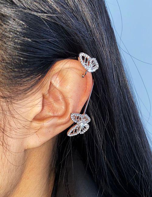 Fashion 5547001 Silver Color Geometric Diamond Butterfly Earrings