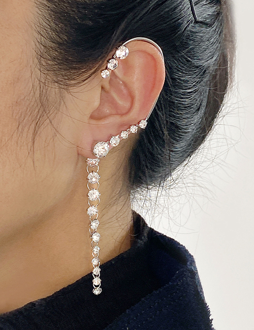 Fashion 5551402 Left Geometric Diamond Tassel Earrings