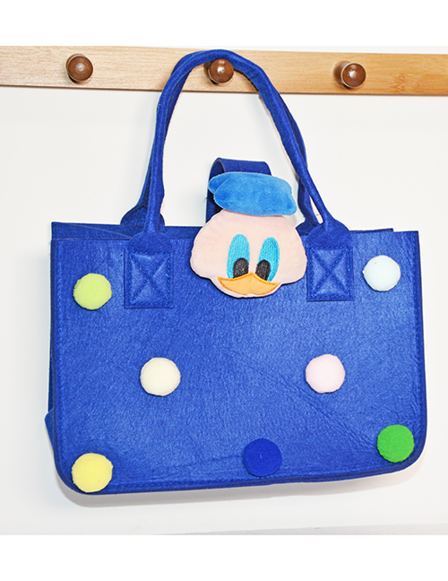 Fashion Blue Cotton And Linen Cartoon Large Capacity Handbag