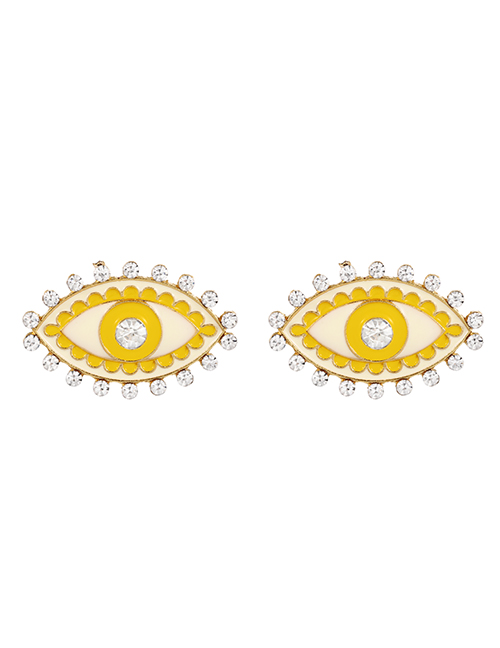 Fashion Yellow Alloy Diamond Drop Oil Eye Stud Earrings