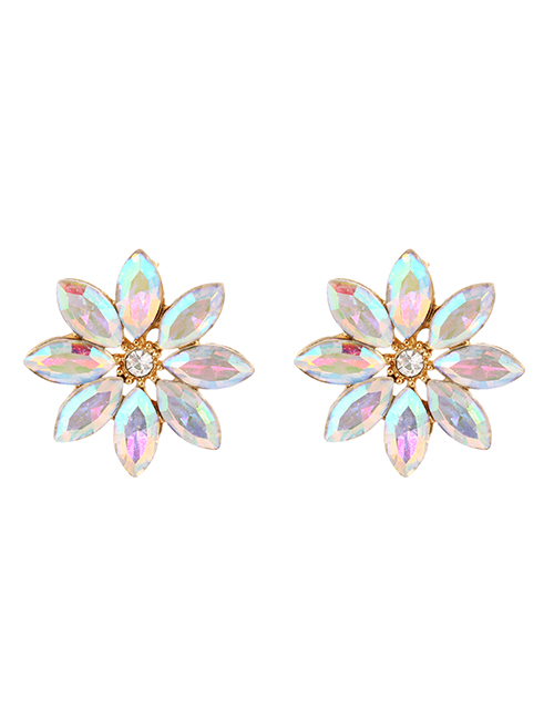 Fashion Ab Color Alloy Diamond Flower Stud Earrings
