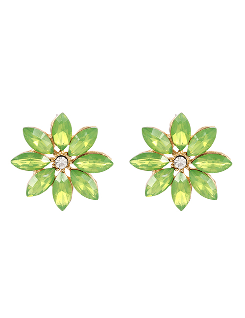Fashion Green Alloy Diamond Flower Stud Earrings