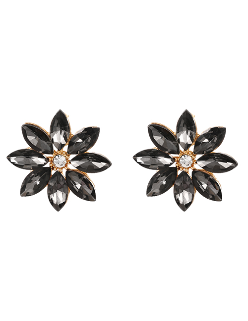 Fashion Gun Black Alloy Diamond Flower Stud Earrings