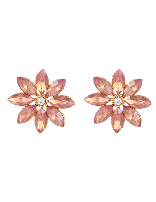 Fashion Purple Pink Alloy Diamond Flower Stud Earrings