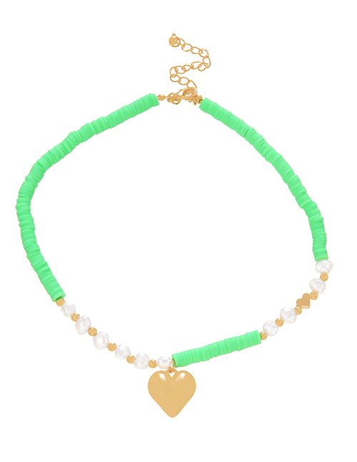 Fashion Green Clay Shard Pearl Heart Pendant Necklace
