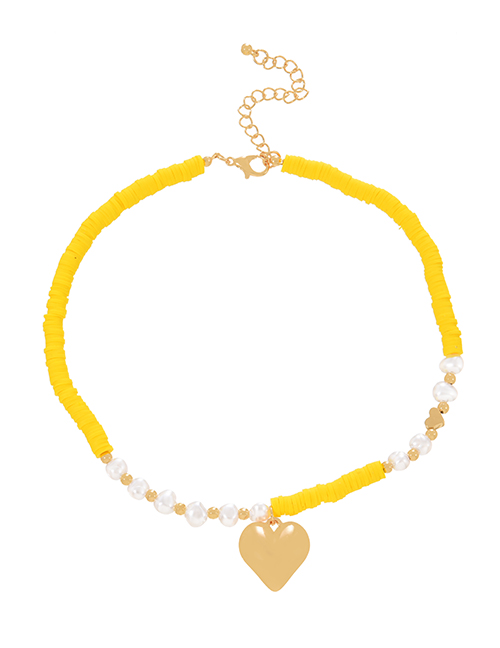 Fashion Yellow Clay Shard Pearl Heart Pendant Necklace