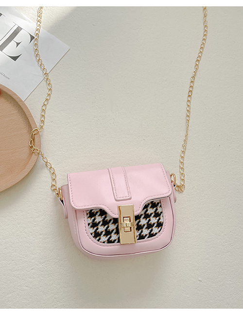 Fashion Pink Pu Houndstooth Lock Flap Diagonal Bag