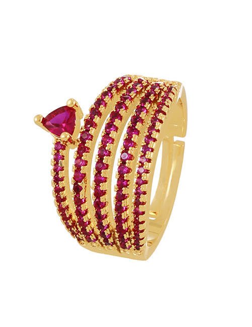 Fashion Red Copper Set Zircon Geometric Ring