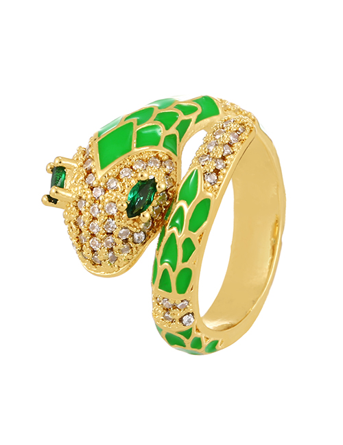 Fashion Green Bronze Zircon Drip Oil Snake Ring
