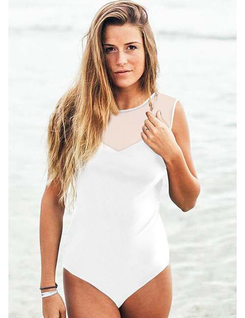 Fashion White Mesh Panel One-piece Swimsuit