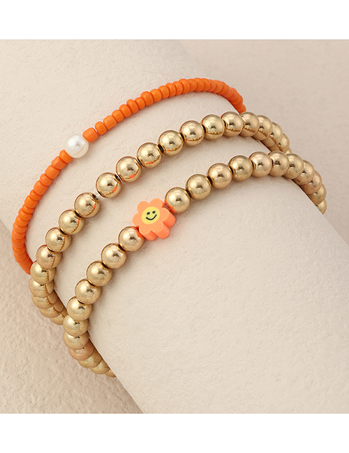Fashion Orange Resin Geometric Beaded Ceramic Flower Bracelet Set