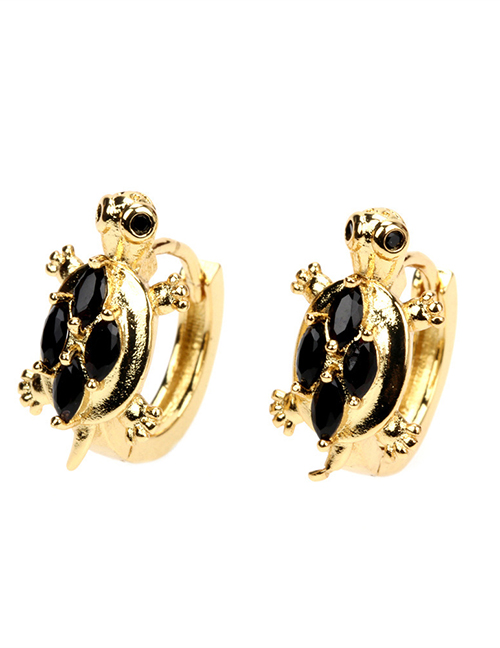 Fashion B Black Zirconium Turtle Copper Turtle Earrings With Diamonds
