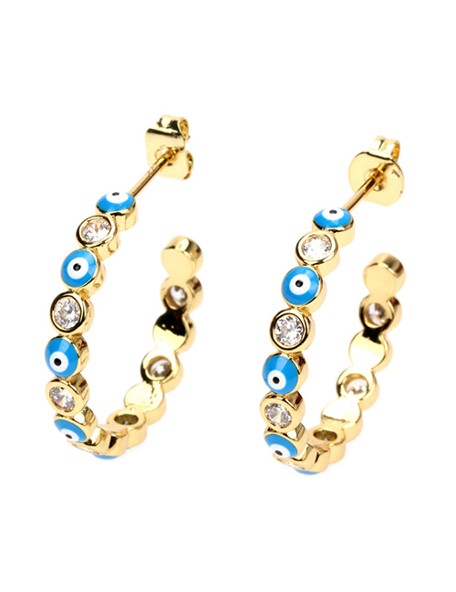 Fashion F Light Blue Bronze Diamond Drop Oil Eye Earrings