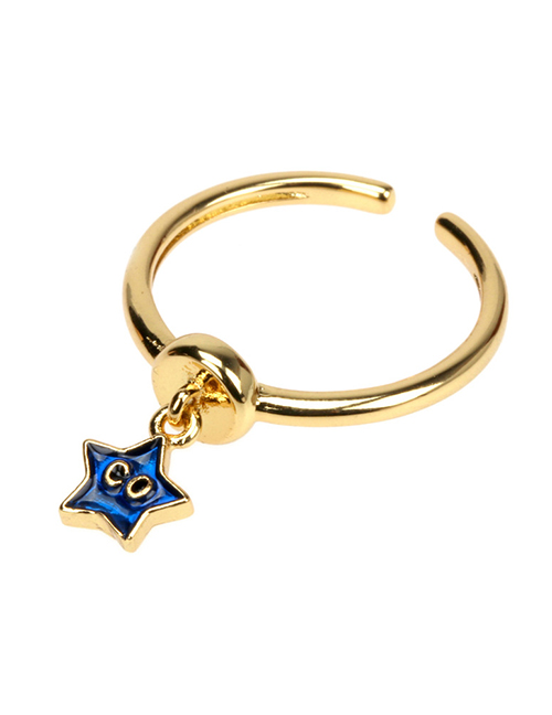 Fashion A Blue Star Copper Drip Star Open Ring