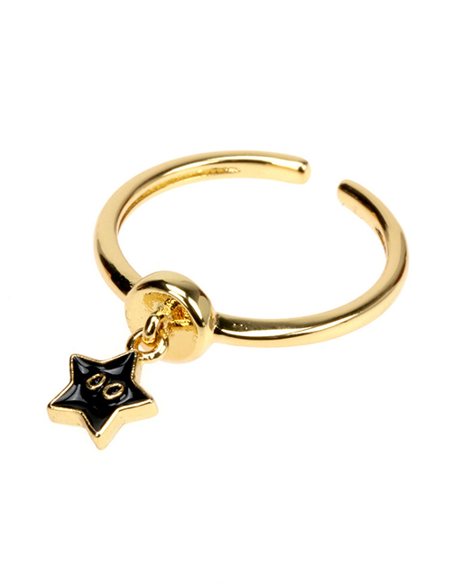 Fashion E Black Star Copper Drip Star Open Ring